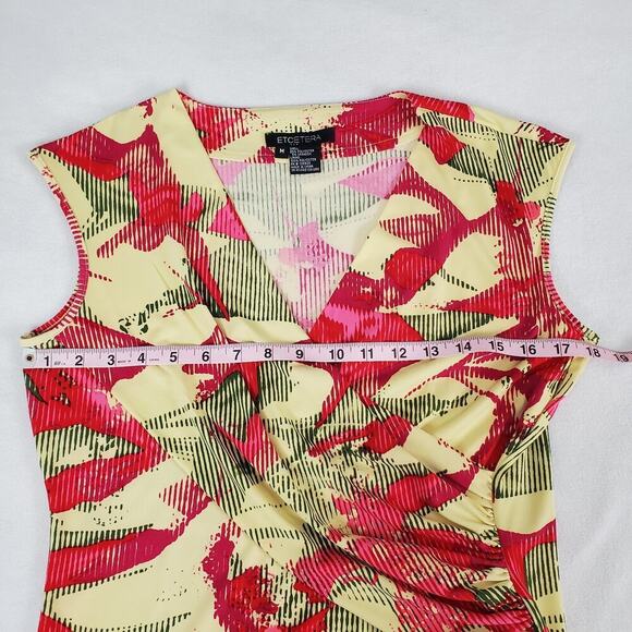 Etcetera Womens Knit Shirt Size Medium Yellow Floral Sleeveless Cross Over Wrap - Picture 4 of 5